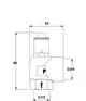 Technisches Diagramm eines Sicherheitsventils von IMI Hydronic Engineering mit verschiedenen Anschlussgrößen und Maßen. Darstellung der Ventilkomponenten und Funktion.